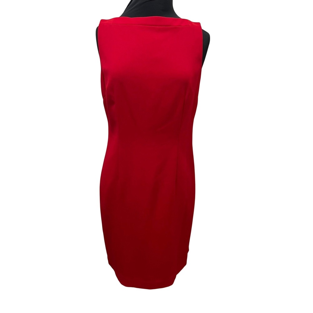 Yansi Fugel Red Sleeveless Sheath Dress Boat Neck Cocktail Workwear